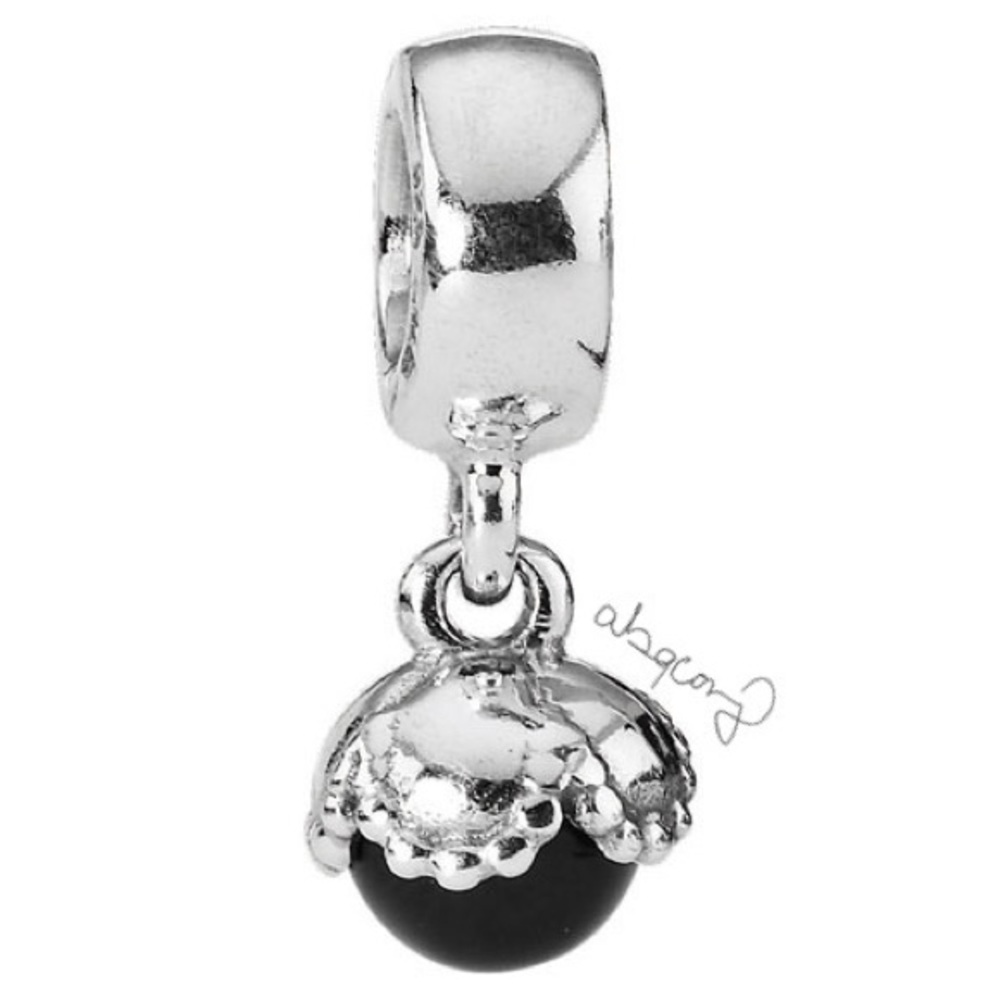 EUC Pandora 790379O Sterling Silver Onyx Drop Dangle Charm - RARE
